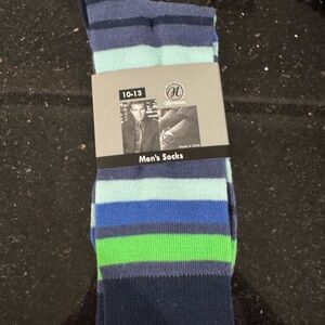 Men’s Striped Crew Socks Size 10–13 Blue Green New